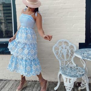 Eyelet lace tiered dress